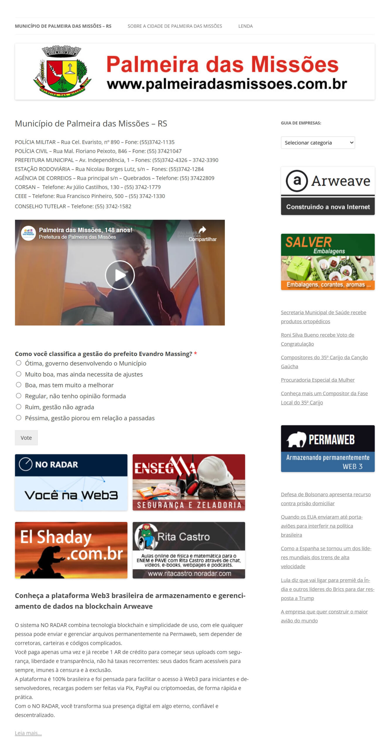 Banner anual no site www.palmeiradasmissoes.com.br